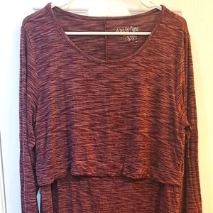 Latched Mama, 1X, purple heathered, active long sleeve nursing shirt